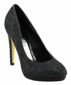 Kickfootwear Liberty Diamante Gem Glitter Court Shoes - Black