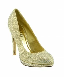 Kickfootwear Liberty Diamante Gem Glitter Court Shoes - Gold