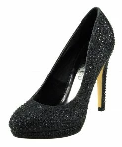 Kickfootwear Liberty Diamante Gem Glitter Court Shoes - Black