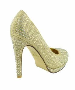 Kickfootwear Liberty Diamante Gem Glitter Court Shoes - Gold