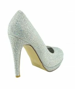 Kickfootwear Liberty Diamante Gem Glitter Court Shoes - Silver WOMENS 8 Kickfootwear Liberty Diamante Gem Glitter Court Shoes - Silver WOMENS