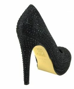Kickfootwear Liberty Diamante Gem Glitter Court Shoes - Black