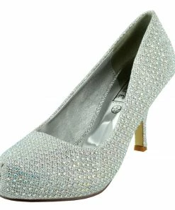 Kickfootwear WOMENS Chelsea Kitten Diamante Court Shoe - Silver 9 Kickfootwear WOMENS Chelsea Kitten Diamante Court Shoe - Silver