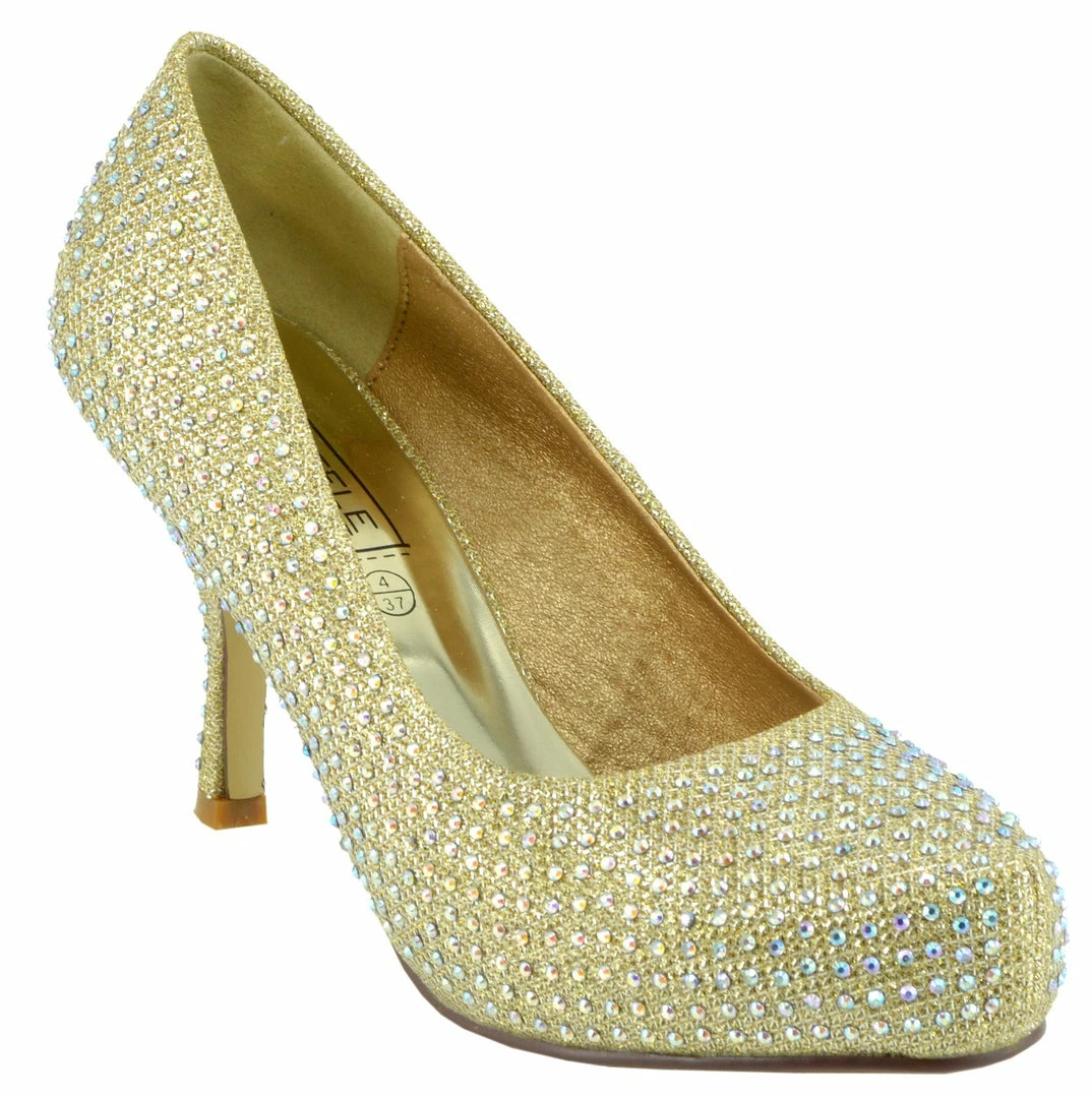 Kickfootwear Chelsea Kitten Diamante Court Shoe - Gold 4 Kickfootwear Chelsea Kitten Diamante Court Shoe - Gold