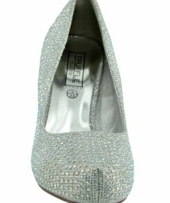 Kickfootwear WOMENS Chelsea Kitten Diamante Court Shoe - Silver 8 Kickfootwear WOMENS Chelsea Kitten Diamante Court Shoe - Silver