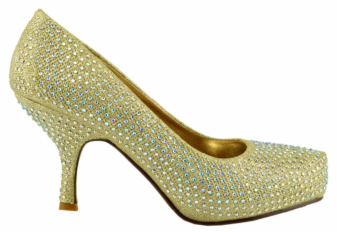 Kickfootwear Chelsea Kitten Diamante Court Shoe - Gold 3 Kickfootwear Chelsea Kitten Diamante Court Shoe - Gold