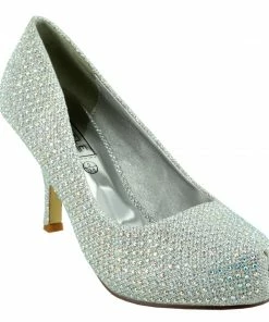Kickfootwear WOMENS Chelsea Kitten Diamante Court Shoe - Silver 7 Kickfootwear WOMENS Chelsea Kitten Diamante Court Shoe - Silver