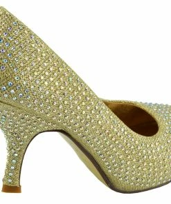 Kickfootwear Chelsea Kitten Diamante Court Shoe - Gold 9 Kickfootwear Chelsea Kitten Diamante Court Shoe - Gold