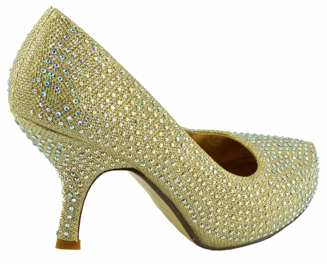 Kickfootwear Chelsea Kitten Diamante Court Shoe - Gold 5 Kickfootwear Chelsea Kitten Diamante Court Shoe - Gold