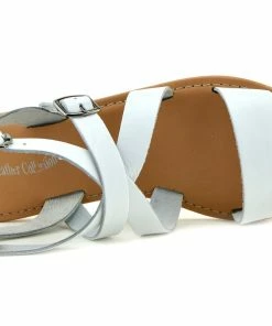 Kickfootwear Selma Leather Buckle Strap Gladiator Sandals - White WOMENS