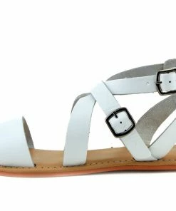 Kickfootwear Selma Leather Buckle Strap Gladiator Sandals - White WOMENS