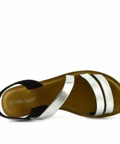 Kickfootwear Selma Leather Elastic Strap Gladiator Sandals - Silver WOMENS