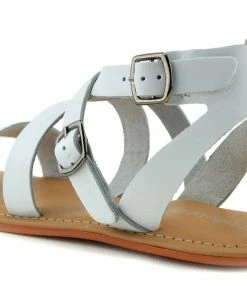 Kickfootwear Selma Leather Buckle Strap Gladiator Sandals - White WOMENS