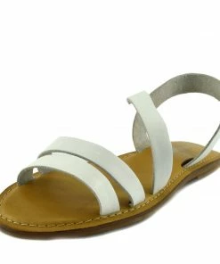 Kickfootwear Selma Leather Elastic Strap Gladiator Sandals - White