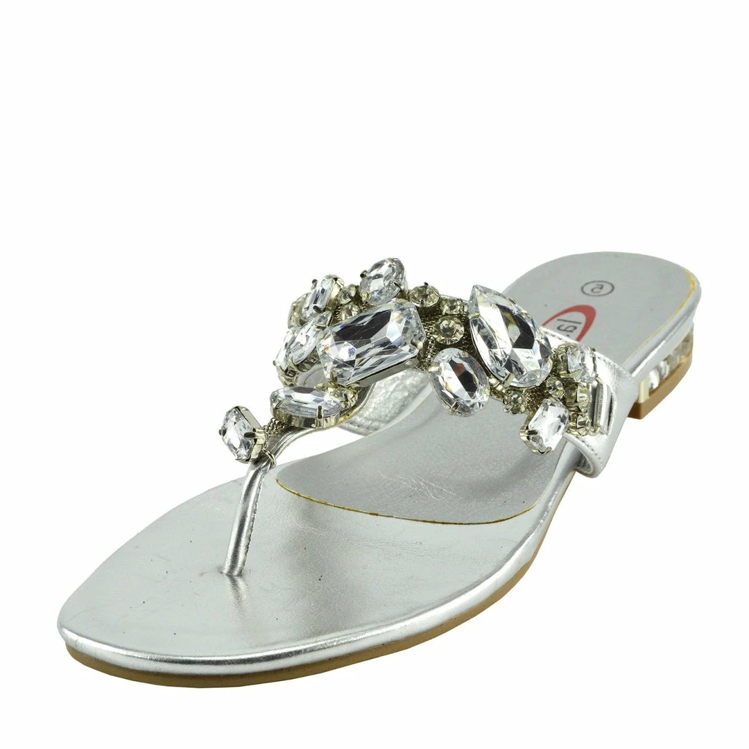 Kickfootwear Sparkly Gem Flat Sandal - Silver WOMENS 1 Kickfootwear Sparkly Gem Flat Sandal - Silver WOMENS