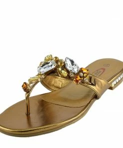Kickfootwear Sparkly Multi Gem Flat Sandal - Bronze Gold WOMENS