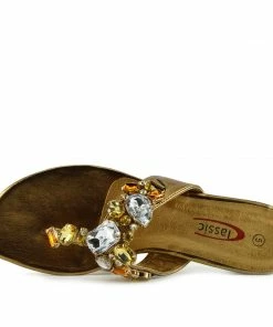 Kickfootwear Sparkly Multi Gem Flat Sandal - Bronze Gold WOMENS