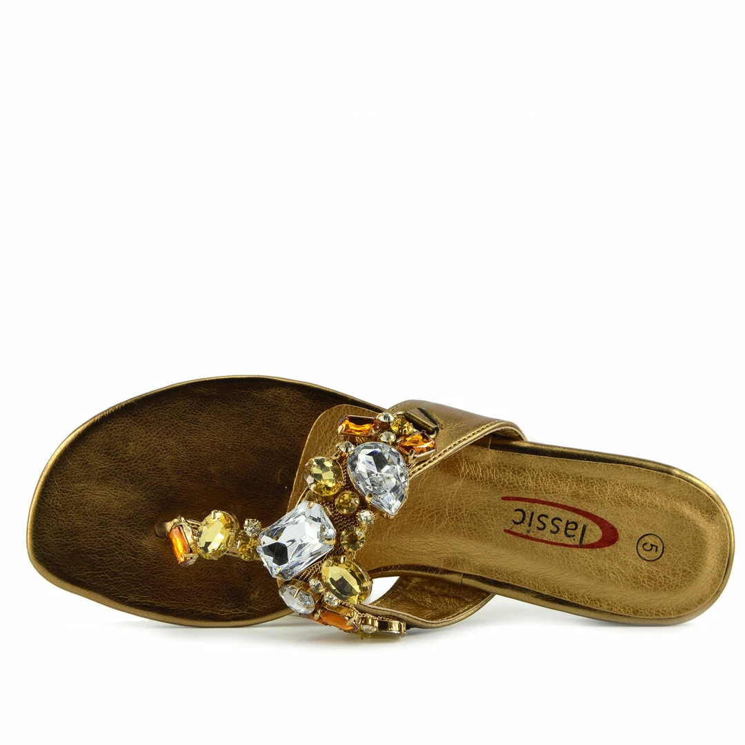 Kickfootwear Sparkly Multi Gem Flat Sandal - Bronze Gold WOMENS 2 Kickfootwear Sparkly Multi Gem Flat Sandal - Bronze Gold WOMENS