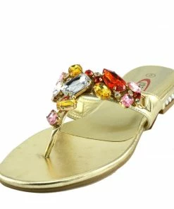 Kickfootwear WOMENS Ruby Multi Gem Flat Sandal - Gold
