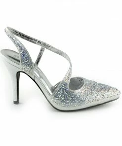 Kickfootwear Silver Ultra Sparkle Pointed Slingback Shoes 8 Kickfootwear Silver Ultra Sparkle Pointed Slingback Shoes
