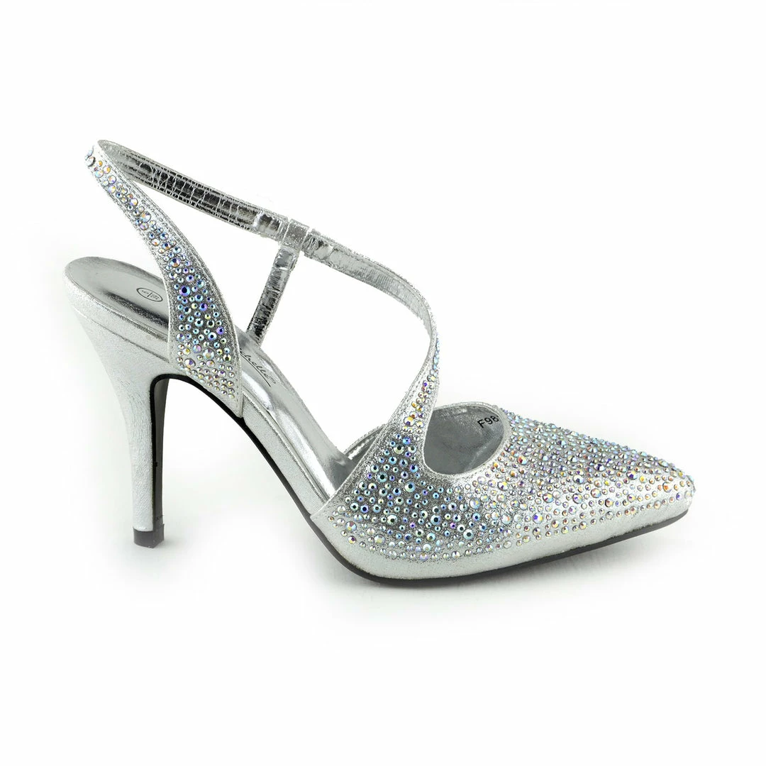 Kickfootwear Silver Ultra Sparkle Pointed Slingback Shoes 4 Kickfootwear Silver Ultra Sparkle Pointed Slingback Shoes