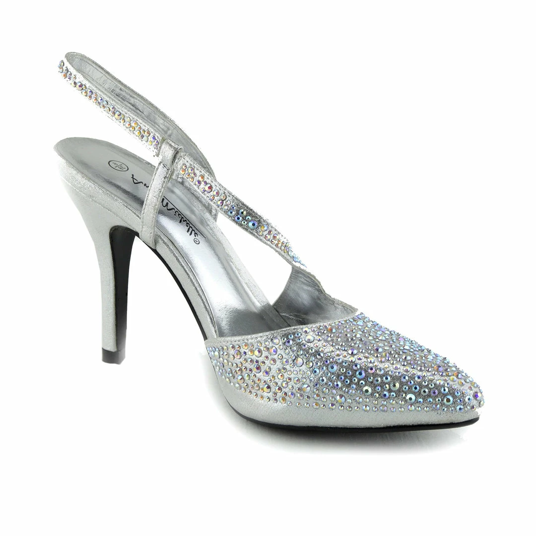 Kickfootwear Silver Ultra Sparkle Pointed Slingback Shoes 2 Kickfootwear Silver Ultra Sparkle Pointed Slingback Shoes