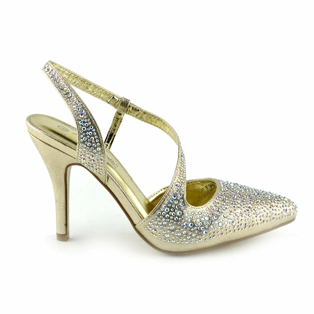 Kickfootwear WOMENS Gold Ultra Sparkle Pointed Slingback Shoes 4 Kickfootwear WOMENS Gold Ultra Sparkle Pointed Slingback Shoes
