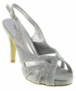Kickfootwear WOMENS Mid Peep Toe Glamour Slingback Sandals - Silver