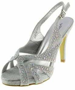 Kickfootwear WOMENS Mid Peep Toe Glamour Slingback Sandals - Silver
