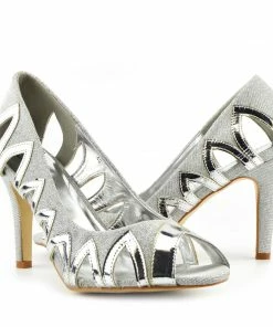 Kickfootwear Cut Out Pattern Shine Party Peep Toe - Silver
