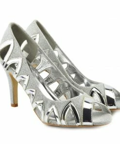 Kickfootwear Cut Out Pattern Shine Party Peep Toe - Silver