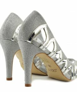 Kickfootwear Cut Out Pattern Shine Party Peep Toe - Silver