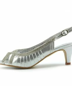 Kickfootwear WOMENS Cut Out Low Heel Party Peep Toe - Silver