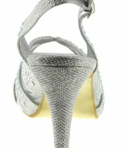 Kickfootwear WOMENS Mid Peep Toe Glamour Slingback Sandals - Silver