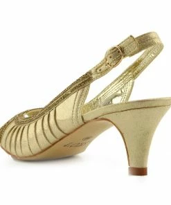 Kickfootwear Low Peep Toe Glamour Slingback Sandals - Gold