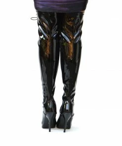 Kickfootwear Scarlett Over The Knee Front Lace Up Thigh Boots - Black Patent WOMENS
