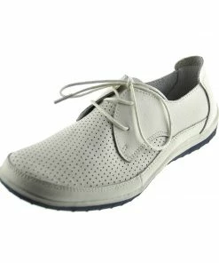 Kickfootwear WOMENS Sporty Lace Up Leather Comfort Loafers - White