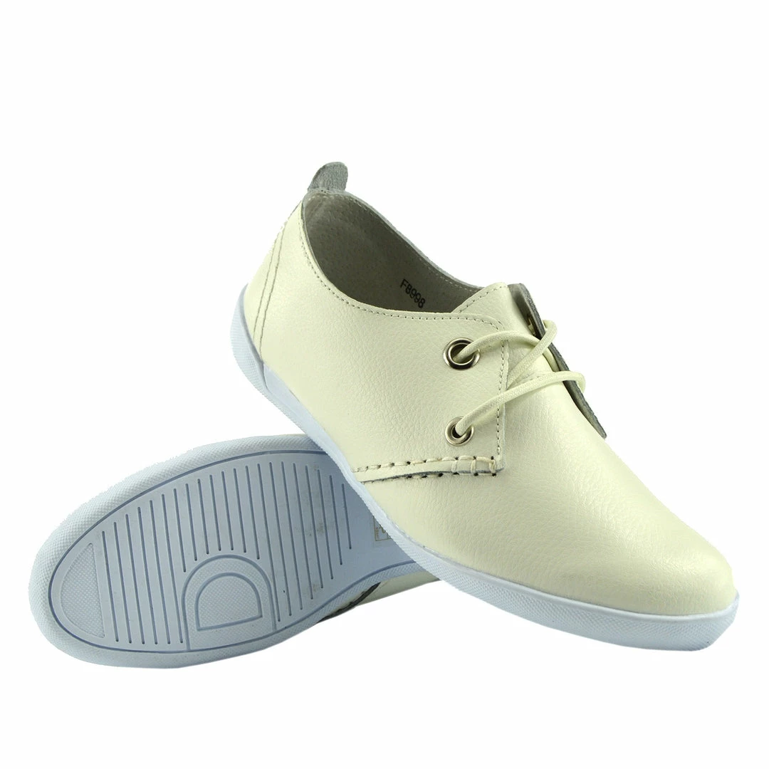 Kickfootwear Sporty Lace Up Leather Comfort Loafers - Off White WOMENS 2 Kickfootwear Sporty Lace Up Leather Comfort Loafers - Off White WOMENS