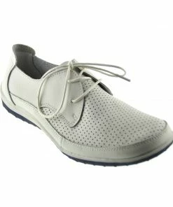 Kickfootwear WOMENS Sporty Lace Up Leather Comfort Loafers - White