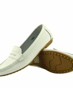 Kickfootwear Slip On Leather Classic Moccasin Pumps - White
