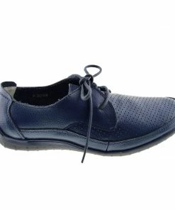 Kickfootwear Sporty Lace Up Leather Comfort Loafers - Navy