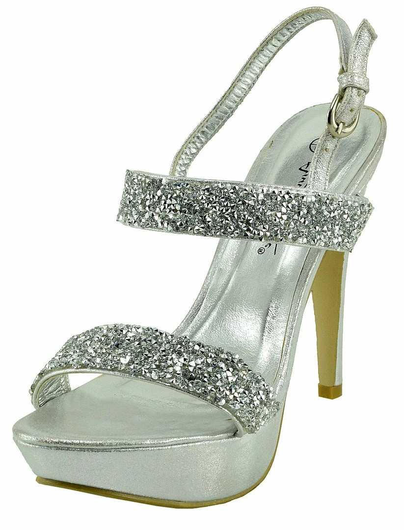 Kickfootwear Ladies Womens High Heel Diamante Sandals - Silver 2 Kickfootwear Ladies Womens High Heel Diamante Sandals - Silver