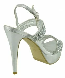 Kickfootwear Ladies Womens High Heel Diamante Sandals - Silver 6 Kickfootwear Ladies Womens High Heel Diamante Sandals - Silver