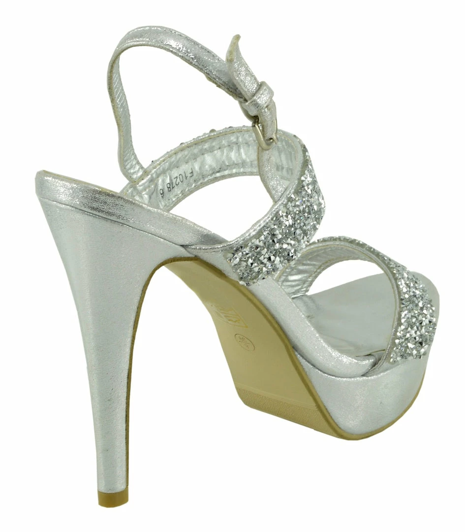 Kickfootwear Ladies Womens High Heel Diamante Sandals - Silver 3 Kickfootwear Ladies Womens High Heel Diamante Sandals - Silver