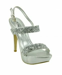 Kickfootwear Ladies Womens High Heel Diamante Sandals - Silver 7 Kickfootwear Ladies Womens High Heel Diamante Sandals - Silver