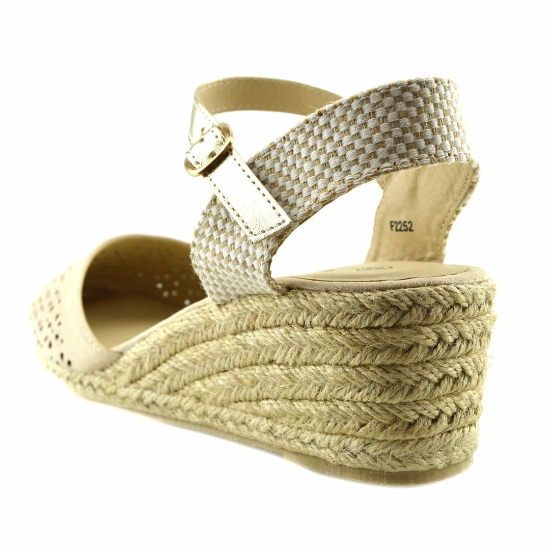 Kickfootwear WOMENS Woven Wedge Round Toe Shoes - Beige 3 Kickfootwear WOMENS Woven Wedge Round Toe Shoes - Beige