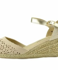Kickfootwear WOMENS Woven Wedge Round Toe Shoes - Beige