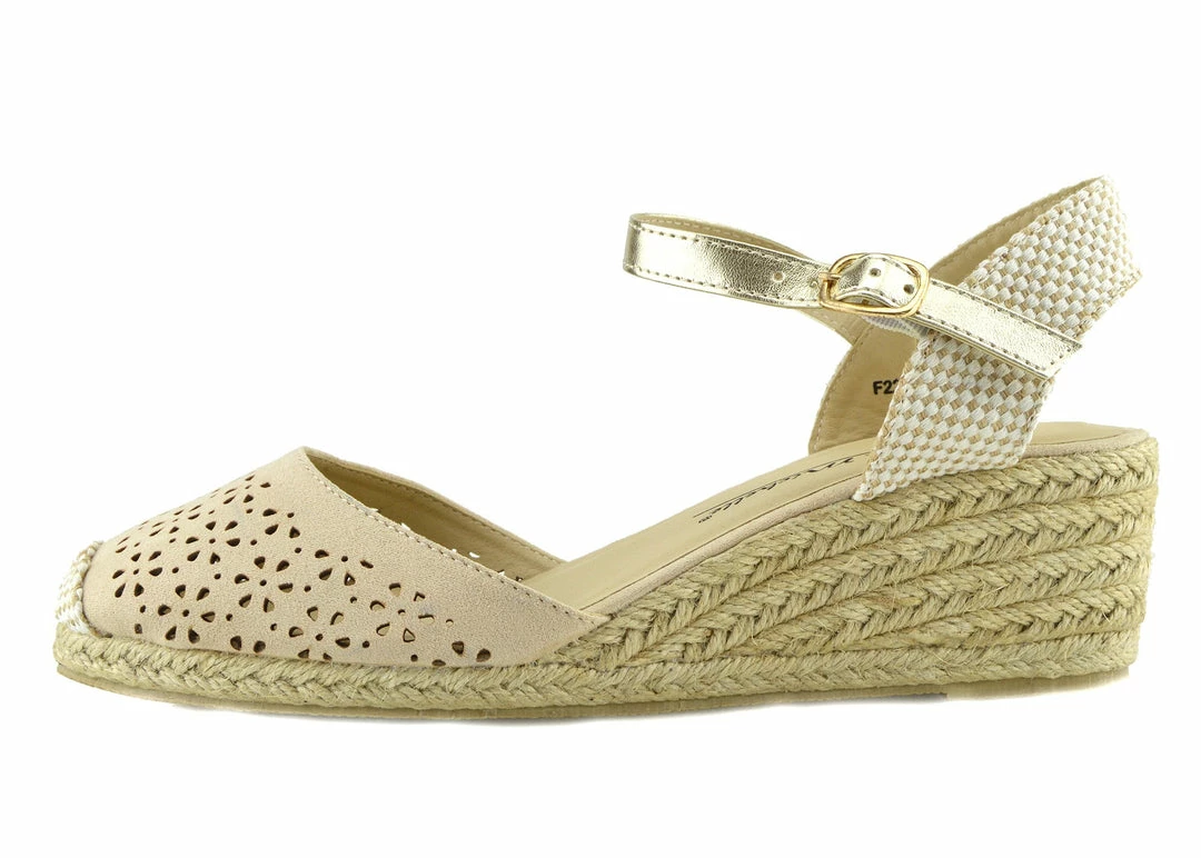 Kickfootwear WOMENS Woven Wedge Round Toe Shoes - Beige 2 Kickfootwear WOMENS Woven Wedge Round Toe Shoes - Beige