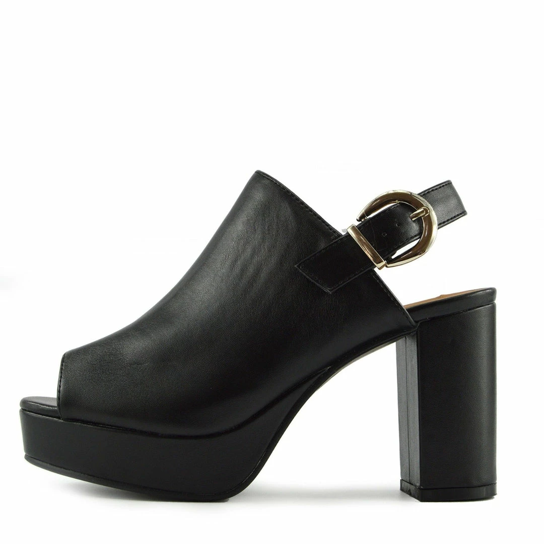 Kickfootwear WOMENS Mid Heel Chunky Platform Mules - Black 1 Kickfootwear WOMENS Mid Heel Chunky Platform Mules - Black