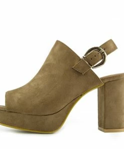 Kickfootwear Mid Heel Chunky Platform Mules - Tan WOMENS